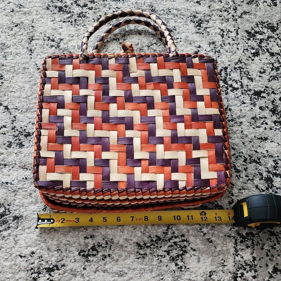 Handwoven Basket Handbag Orange Purple Cream - Picture 8 of 10